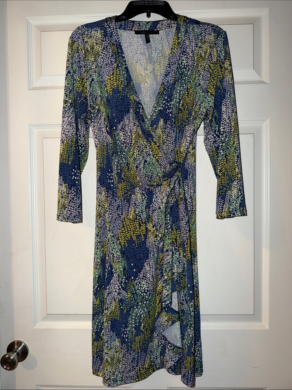 BCBGMaxAzria Blue, Green & White Long-Sleeve Wrap Dress